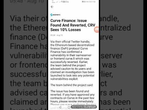 Curve Finance Issue Found and Reserted CRV Sees 10% losses